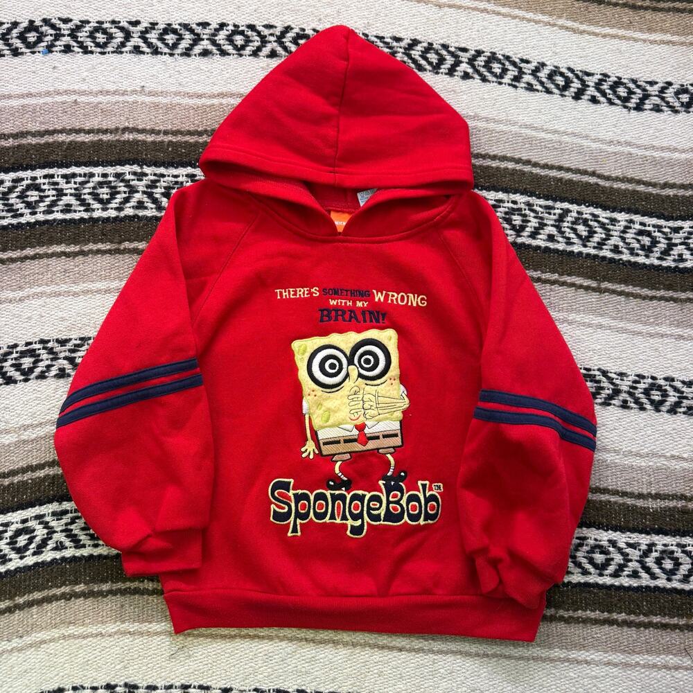 Youth Kids Vintage 2002 Nickelodeon SpongeBob Red Hoodie Sweatshirt Sz 5 Small